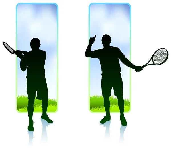 自然のフレームの背景の設定のテニス選手 — ストックベクタ
