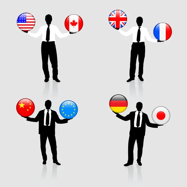 Collection Homme d'affaires avec boutons de drapeau Internet — Image vectorielle