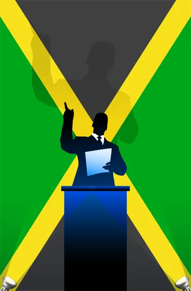 Bandera de Jamaica con orador político detrás de un podio — Vector de stock
