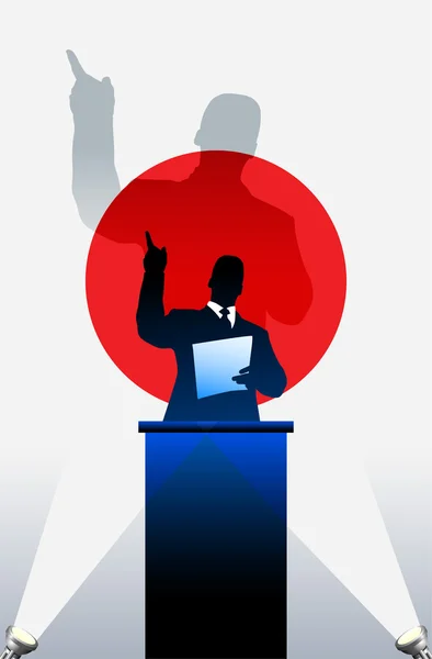 Japan flag with political speaker behind a podium — Stock Vector