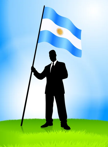 Businessman Leader Holding Argentina Flag — Stock Vector