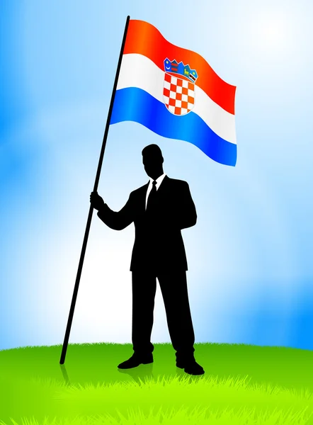 Homme d'affaires Leader tenant le drapeau de la Croatie — Image vectorielle