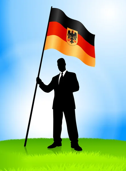 Líder Empresário Segurando Bandeira da Alemanha — Vetor de Stock