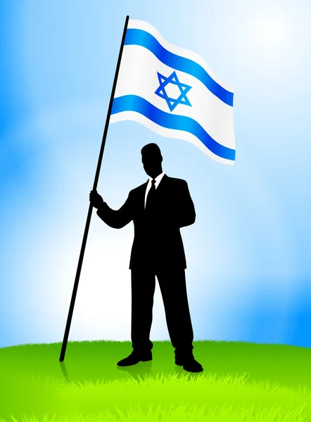 Üzletember vezető gazdaság Izrael zászló — Stock Vector