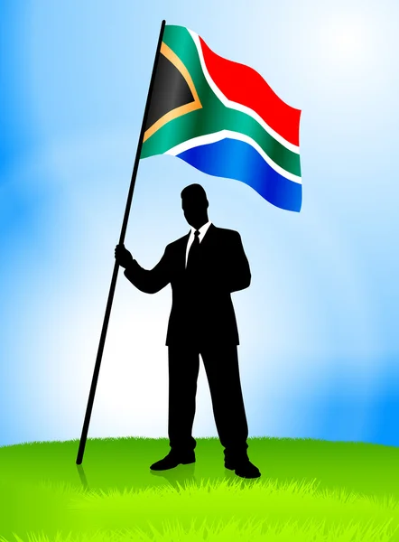Businessman Leader Holding Bandiera Sudafricana — Vettoriale Stock
