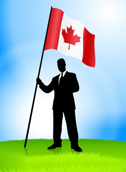Businessman Leader Holding Canada Bandiera — Vettoriale Stock