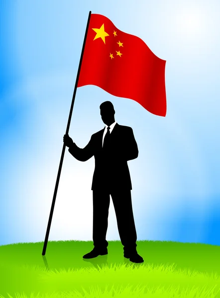 Επιχειρηματίας ηγέτης κρατώντας την σημαία της Κίνας — Διανυσματικό Αρχείο