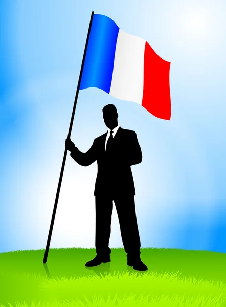 Líder Empresario con Bandera de Francia — Vector de stock