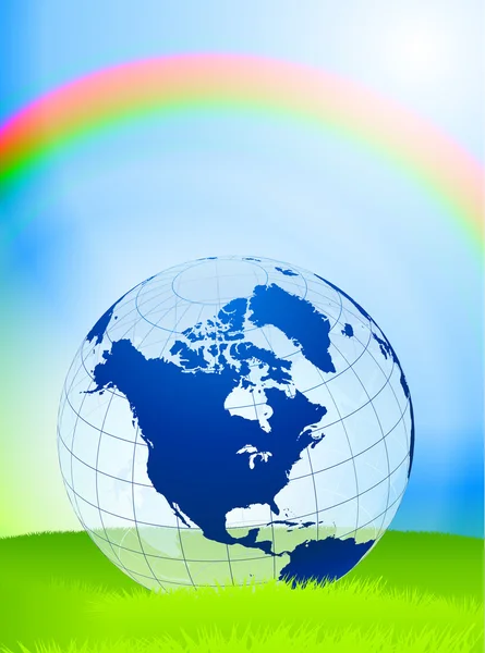 虹と自然の背景にグローブ — ストックベクタ