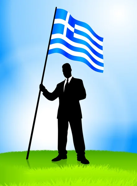 Üzletember vezető gazdaság Görögország lobogója — Stock Vector