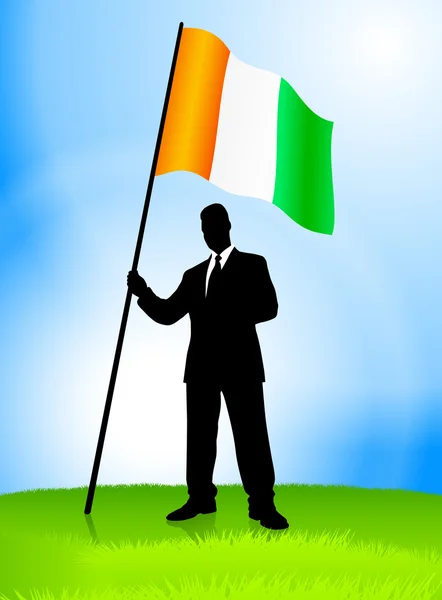 Businessman Leader Holding Ireland Flag — Stock Vector