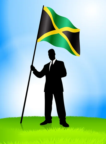 Uomo d'affari leader Holding Bandiera Giamaica — Vettoriale Stock