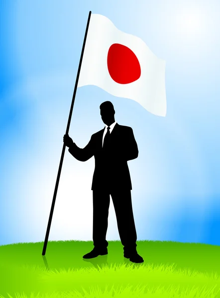Üzletember vezető gazdaság japán zászló — Stock Vector