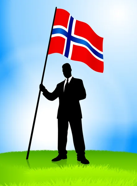 Líder do empresário que segura a bandeira da Noruega —  Vetores de Stock