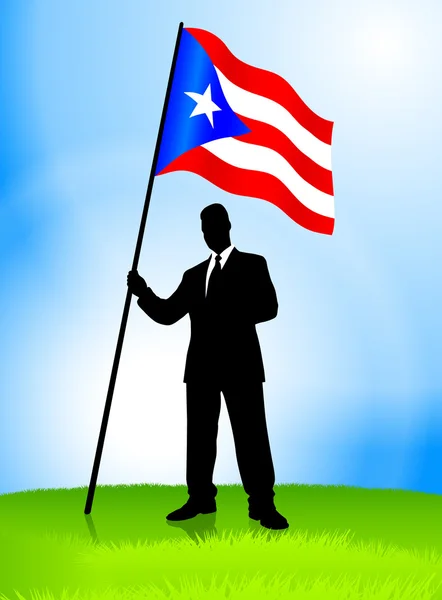 Zakenman leider houden vlag van puerto rico — Stockvector