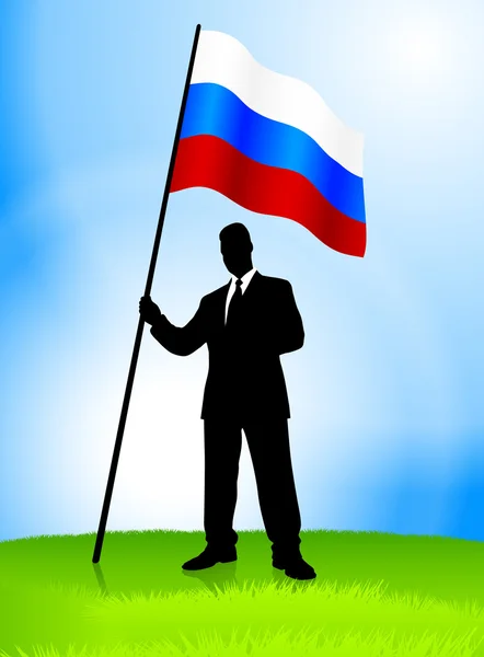 Businessman Leader Holding Russia Flag — Stock Vector