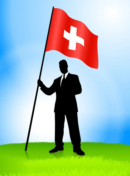 スイス連邦共和国を保持しているビジネスマンのリーダー — ストックベクタ