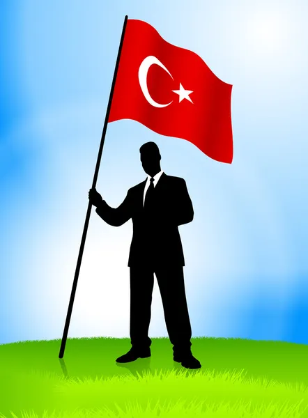 Zakenman leider houden Turkije vlag — Stockvector
