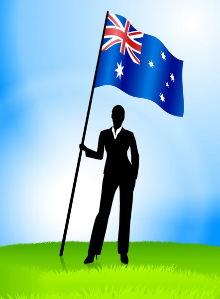 Zakenvrouw leider houden Australië vlag — Stockvector