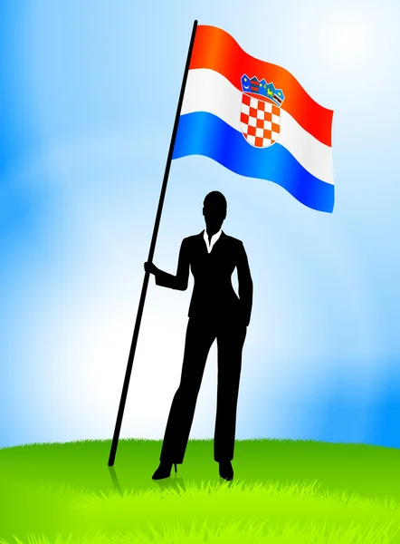 Üzletasszony vezető gazdaság Horvátország zászló — Stock Vector