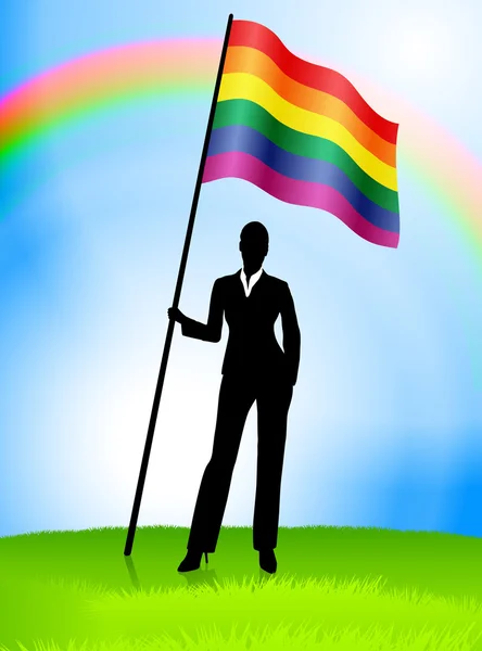 Líder Empresaria con Bandera Gay — Vector de stock