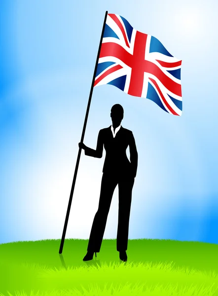 Businesswoman Leader Holding British Flag — Stock Vector