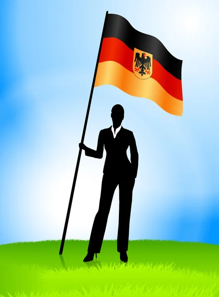 Iş kadını lider Almanya bayrağı tutarak — Stok Vektör