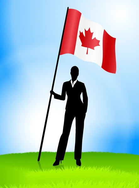 Zakenvrouw leider houden canada vlag — Stockvector
