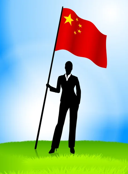 Femme d'affaires Leader tenant le drapeau de la Chine — Image vectorielle