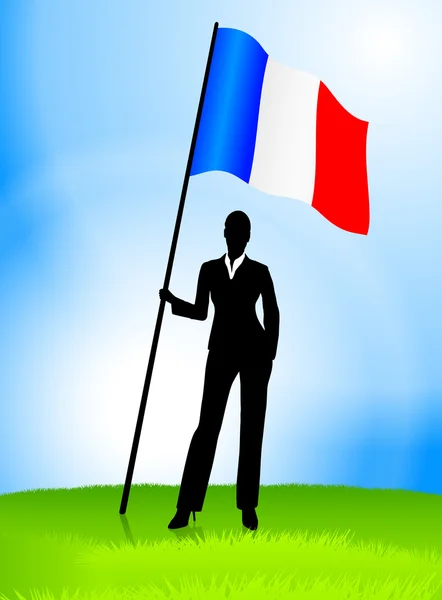 Businesswoman Leader Holding France Flag — Stock Vector
