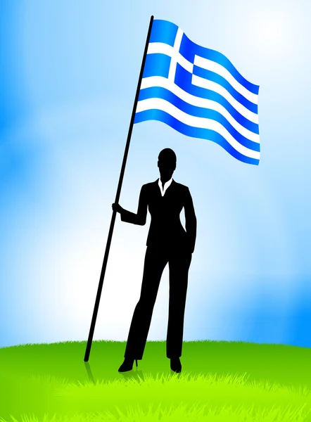 Imprenditrice Leader Holding Grecia Bandiera — Vettoriale Stock