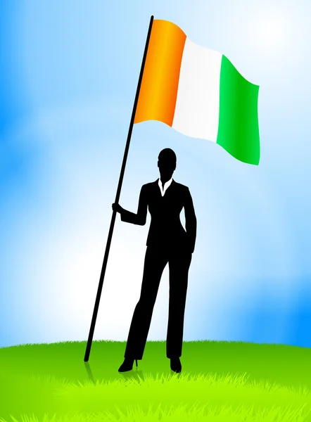Businesswoman Leader Holding Ireland Flag — Stock Vector