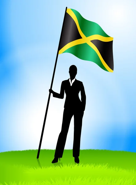 Businesswoman Leader Holding Bandiera Giamaica — Vettoriale Stock