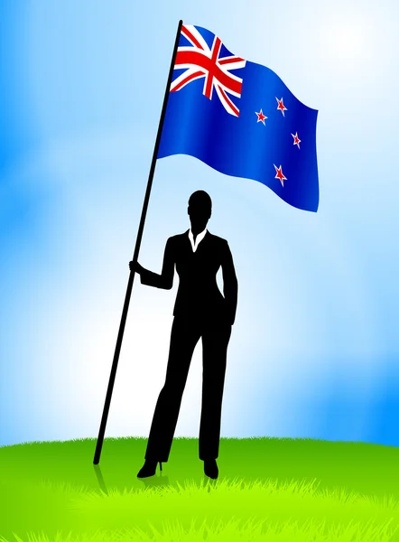 Бізнес-леді Лідер тримає новий прапор Зеландії — стоковий вектор