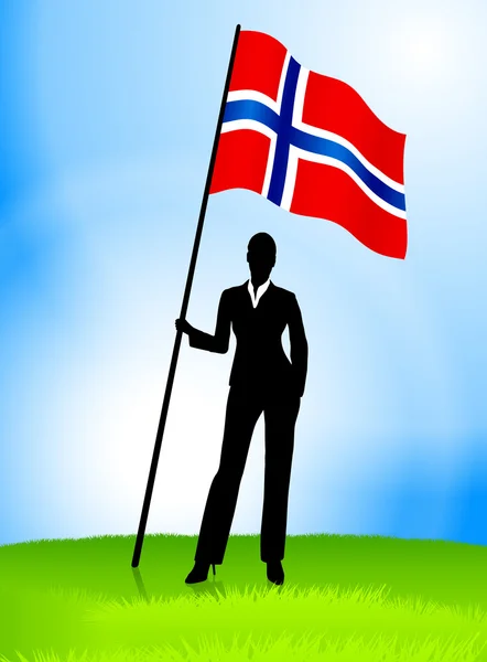 Empresária Líder Segurando Bandeira da Noruega —  Vetores de Stock