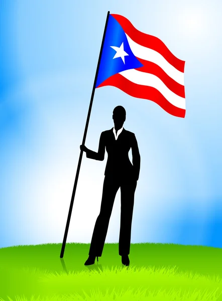 Líder Empresarial Segurando Bandeira de Porto Rico — Vetor de Stock