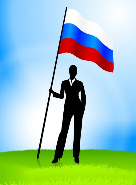 Femme d'affaires Leader tenant le drapeau russe — Image vectorielle