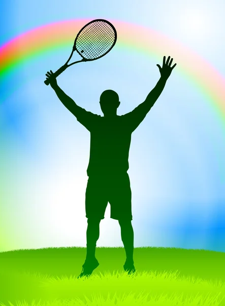 虹の背景上のテニス選手 — ストックベクタ