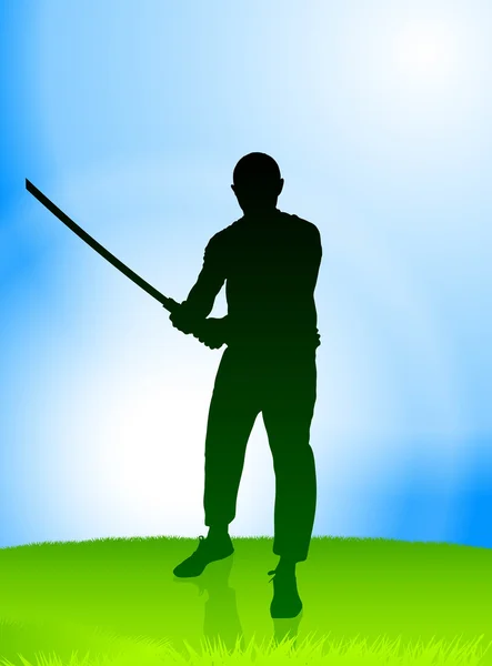 Karaté Sensei avec épée sur fond de nature — Image vectorielle