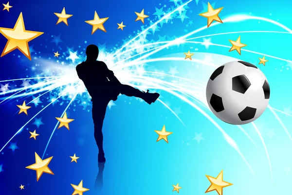 Jugador de fútbol sobre fondo abstracto de luz azul — Vector de stock