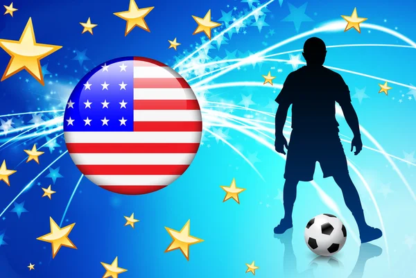 Jugador de Fútbol de Estados Unidos con bandera sobre fondo claro — Vector de stock
