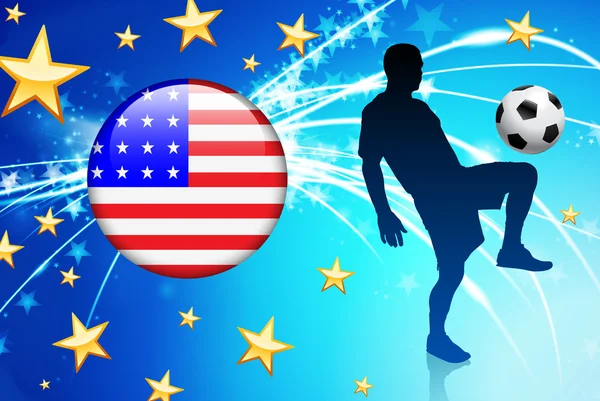 Fußballspieler der Vereinigten Staaten mit Fahne auf hellem Hintergrund — Stockvektor