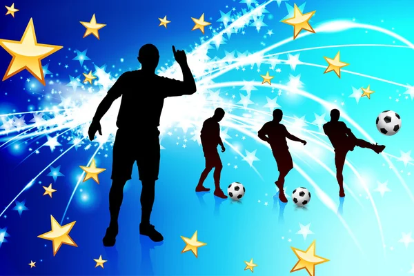 Fußballer auf abstraktem Blaulicht-Hintergrund — Stockvektor