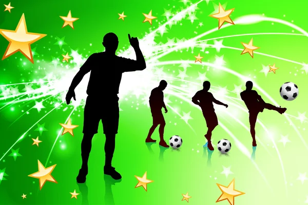 Jogador de futebol no fundo de luz abstrato verde —  Vetores de Stock