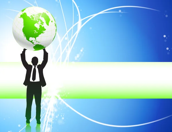 Businessman Holding up Globe on Internet Background — Stock Vector