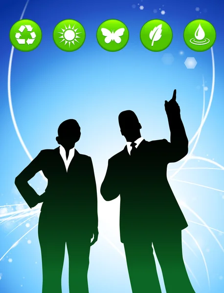 Business Couple on Abstract Light Background with Nature Icons — Stock Vector