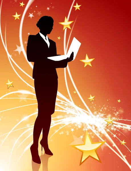 Geschäftsfrau auf abstraktem Sternenlicht-Hintergrund — Stockvektor