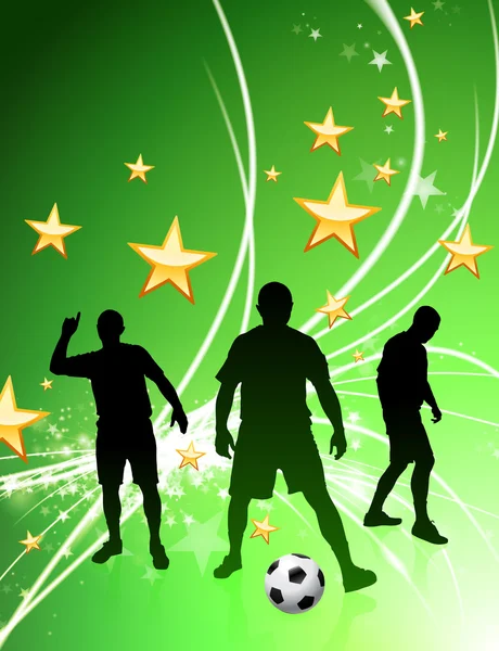 Voetbalspeler op groene abstracte lichte achtergrond — Stockvector