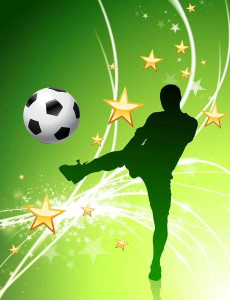 Jogador de futebol no fundo de luz abstrato verde — Vetor de Stock