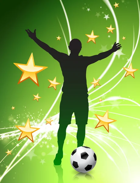 緑の抽象的な明るい背景にサッカーの選手 — ストックベクタ